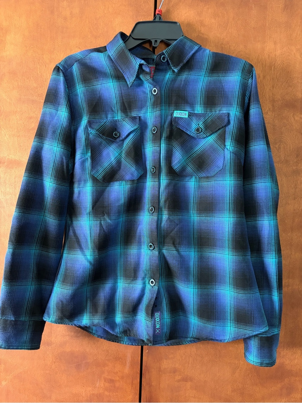 DIXXON women’s Blue & Black Plaid Button-Down Shirt